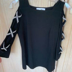 Joseph Ribkoff Black shirt, rhinestone detail